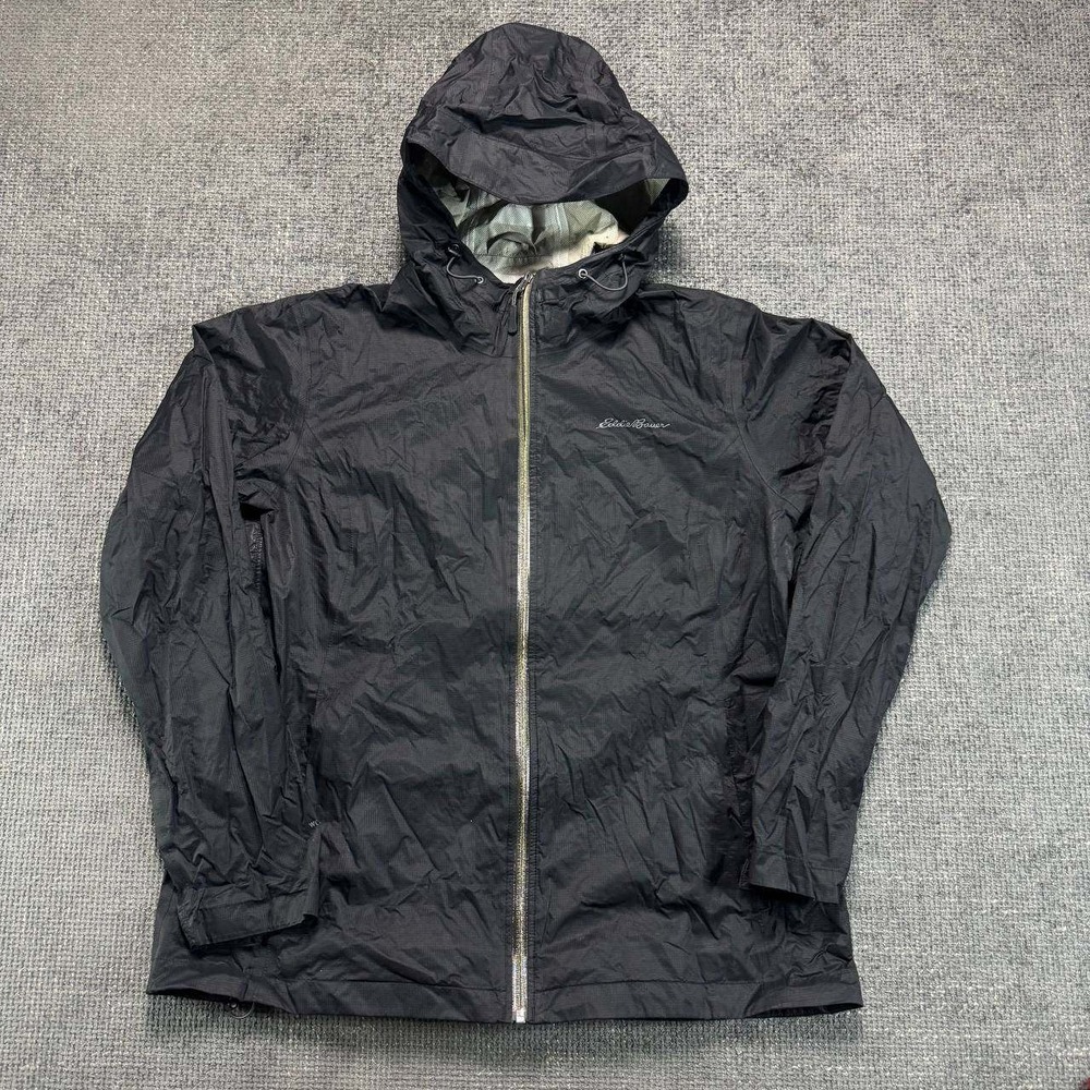 Eddie Bauer Rain Jacket Womens L Black Hooded Ripstop Outdoor Windbreaker